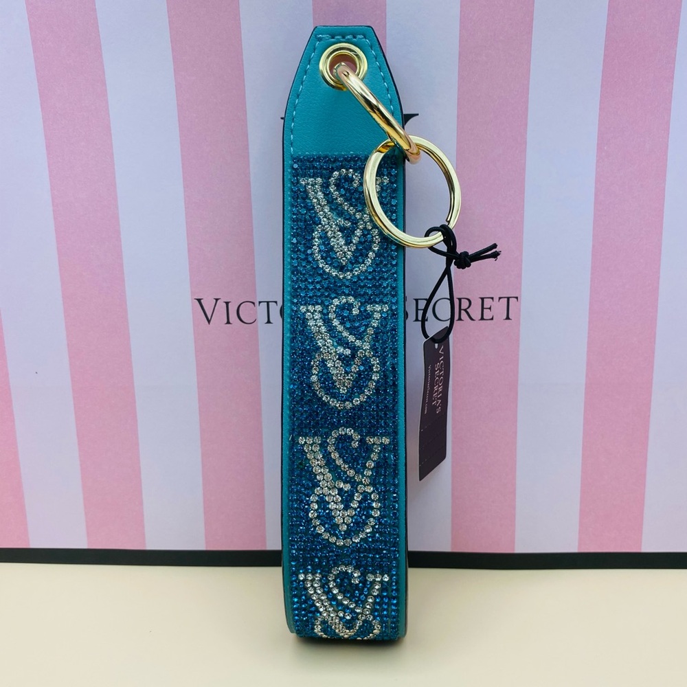 Victoria's Secret Teal Blue Rhinestone Wristlet Strap Keychain